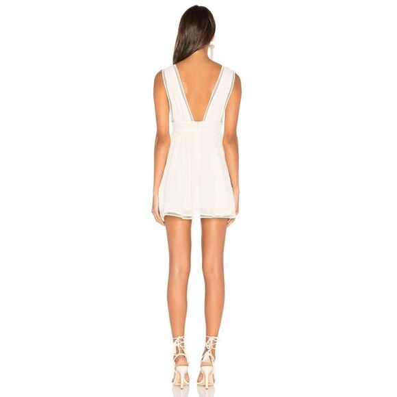 NBD Isaac Mini Dress Plunge Neck Swiss Dot Sleeveless Fit & Flare Cream Size XS - Picture 3 of 9